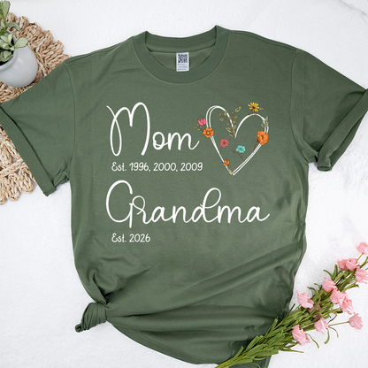 Personalized Wildflower Mom Grandma Est Grandkids T-shirt