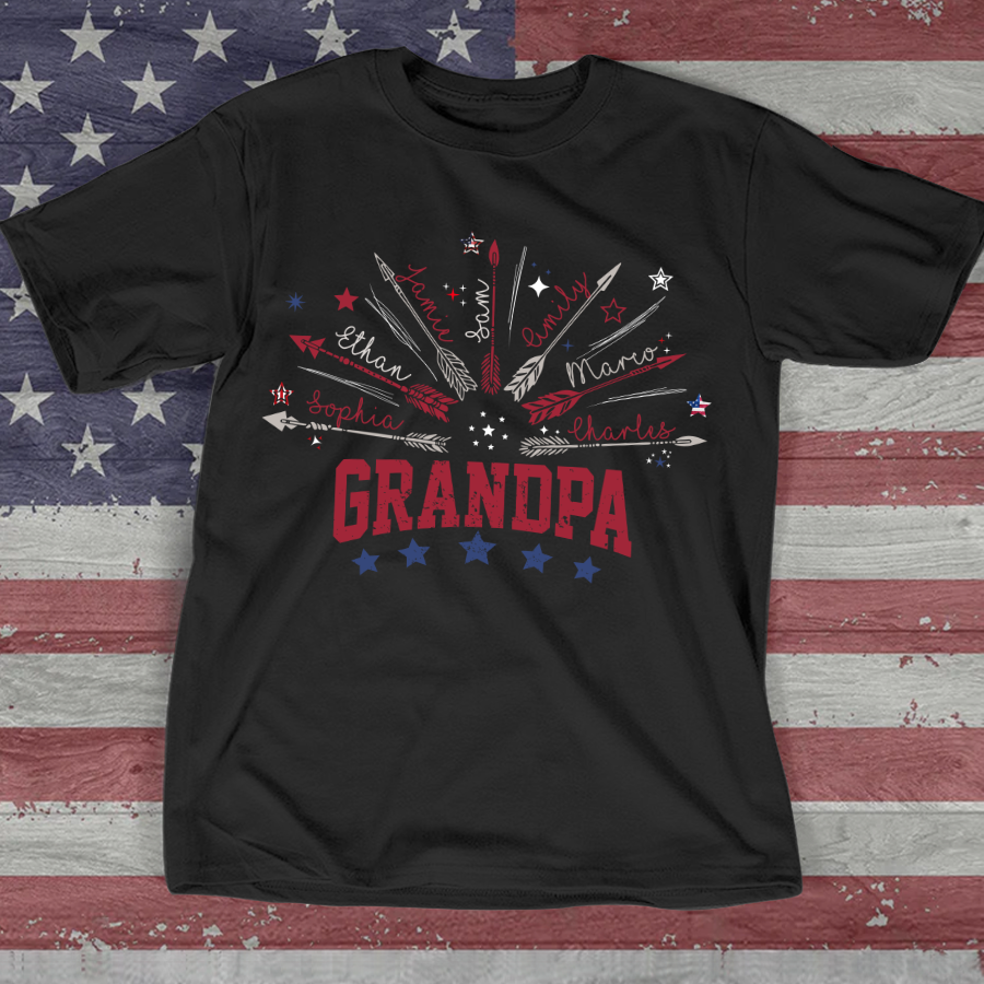 Personalized America Flag Papa And Kids Arrow T-Shirt