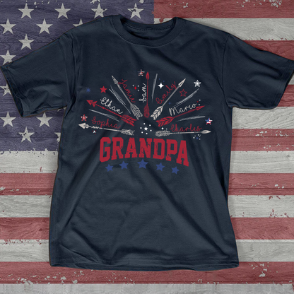 Personalized America Flag Papa And Kids Arrow T-Shirt