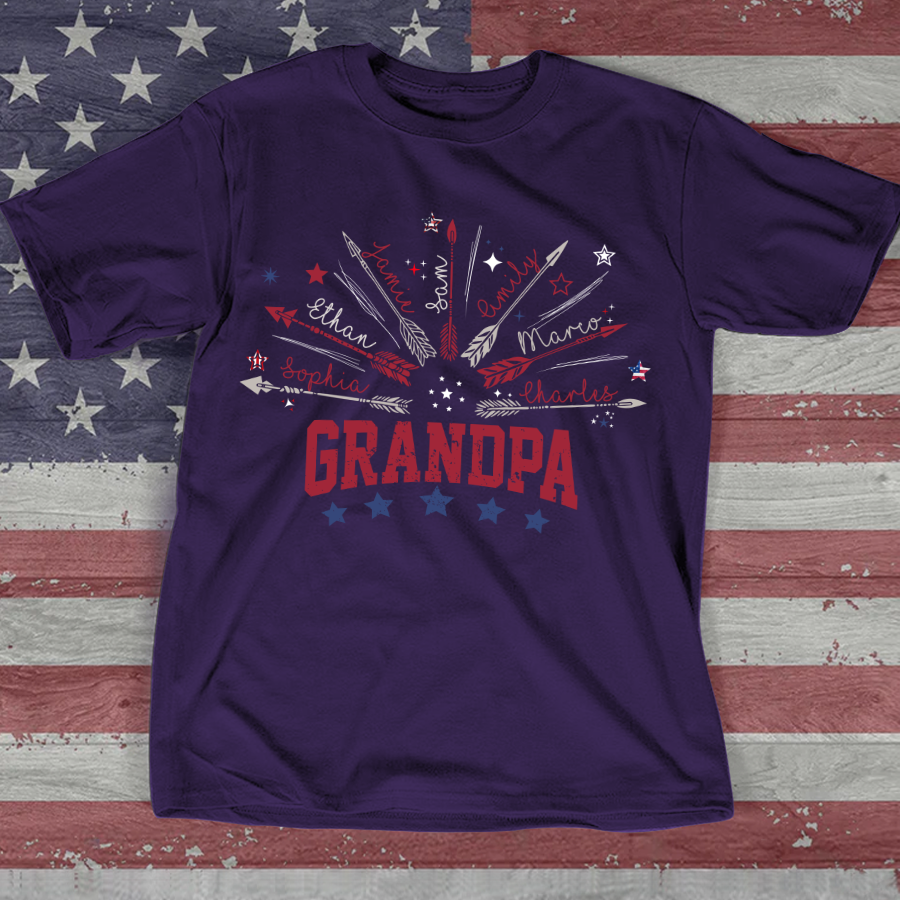 Personalized America Flag Papa And Kids Arrow T-Shirt