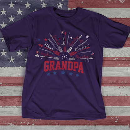 Personalized America Flag Papa And Kids Arrow T-Shirt