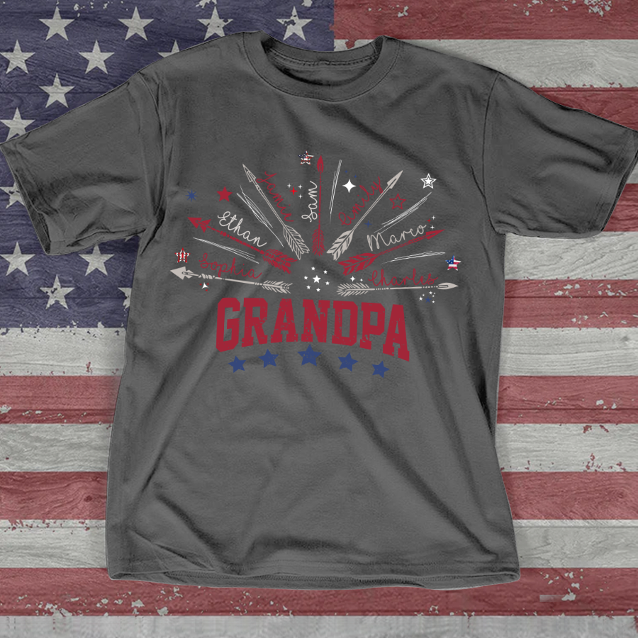 Personalized America Flag Papa And Kids Arrow T-Shirt