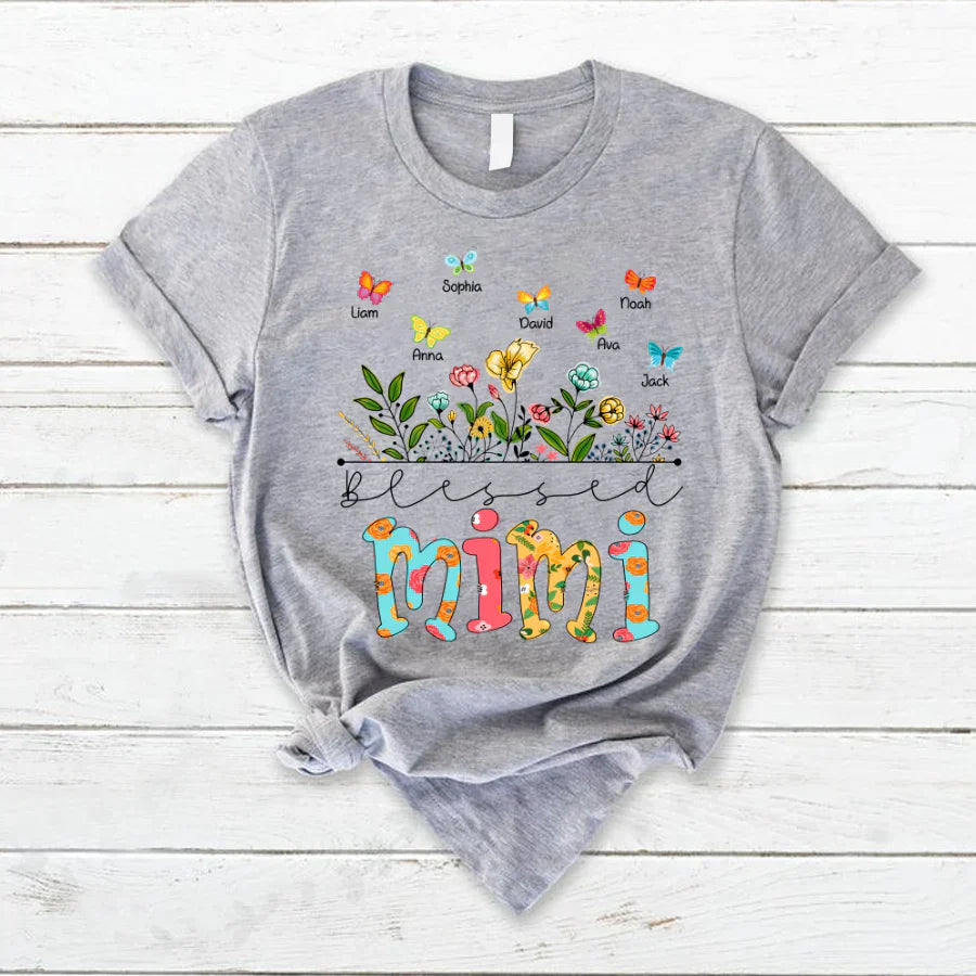 Personalized Blessed Mimi Wildflowers And Butterflies Shirts For Grandma T-Shirt