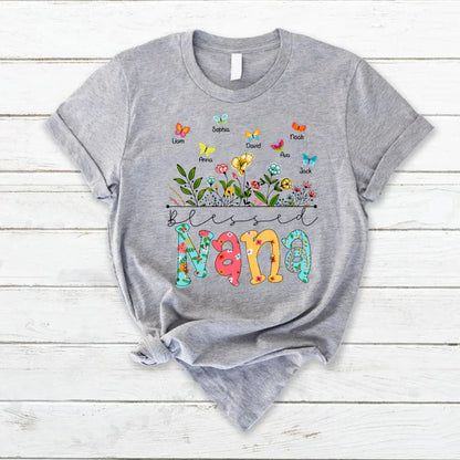 Personalized Blessed Nana Wildflowers And Butterflies Shirts For Grandma T-Shirt