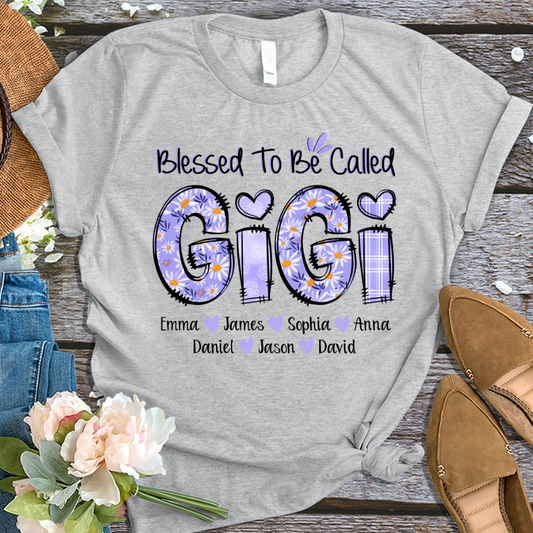Personalized Blessed To Be Called Gigi Purple With Kids TH T-Shirt
