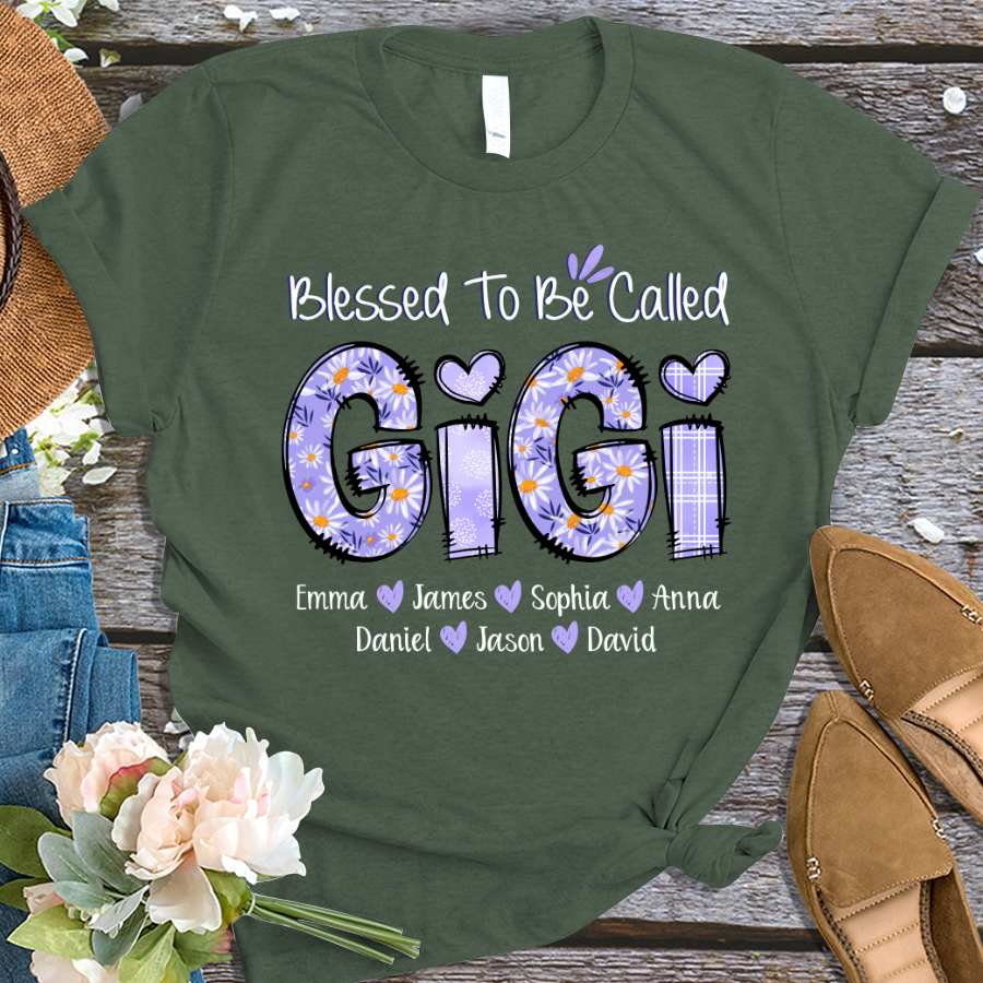 Personalized Blessed To Be Called Gigi Purple With Kids TH T-Shirt