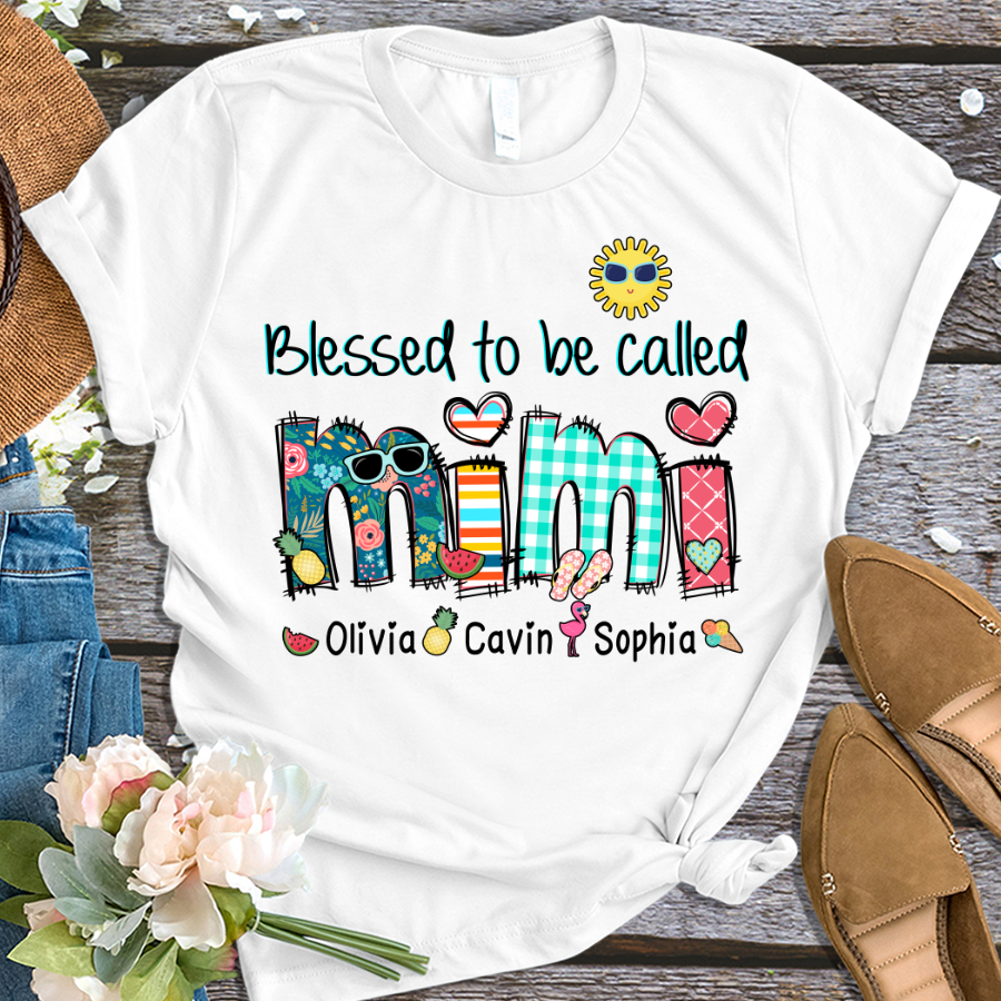 Personalized Blessed To Be Called Mimi Summer Doodle Shirt T-Shirt
