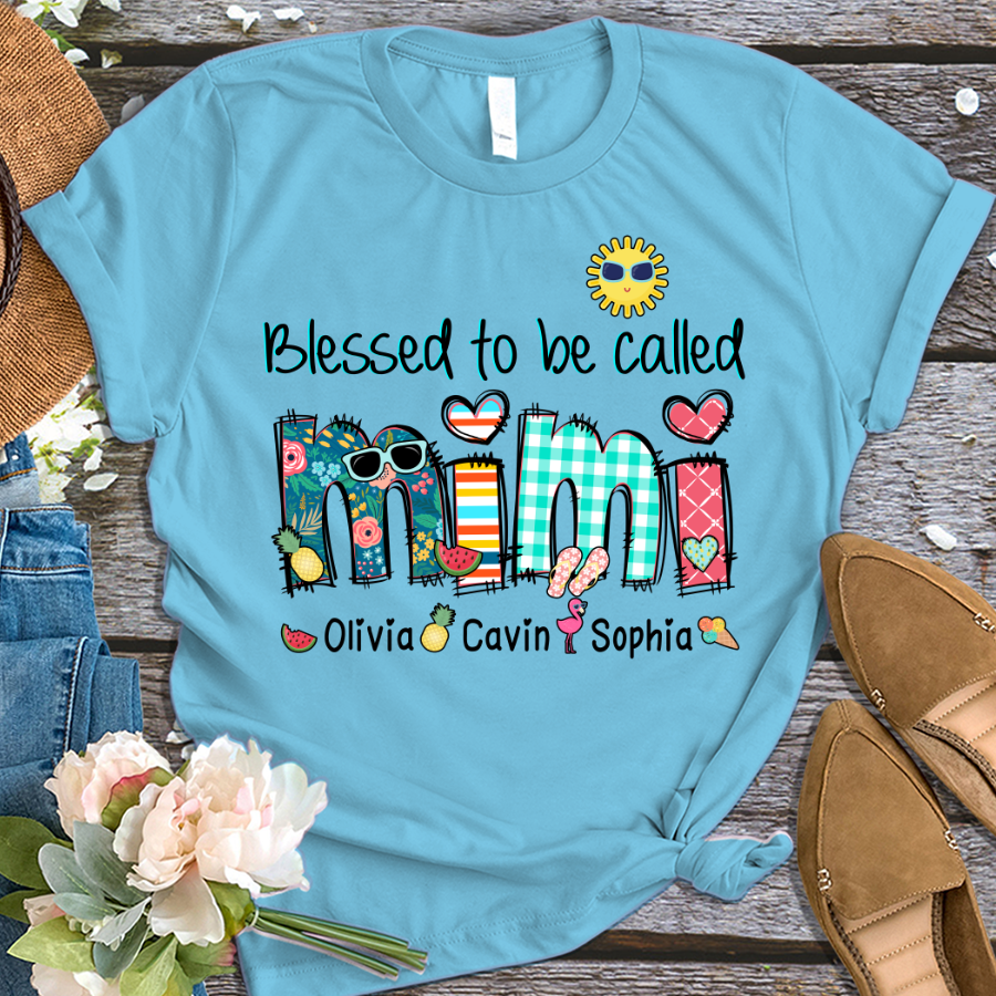 Personalized Blessed To Be Called Mimi Summer Doodle Shirt T-Shirt