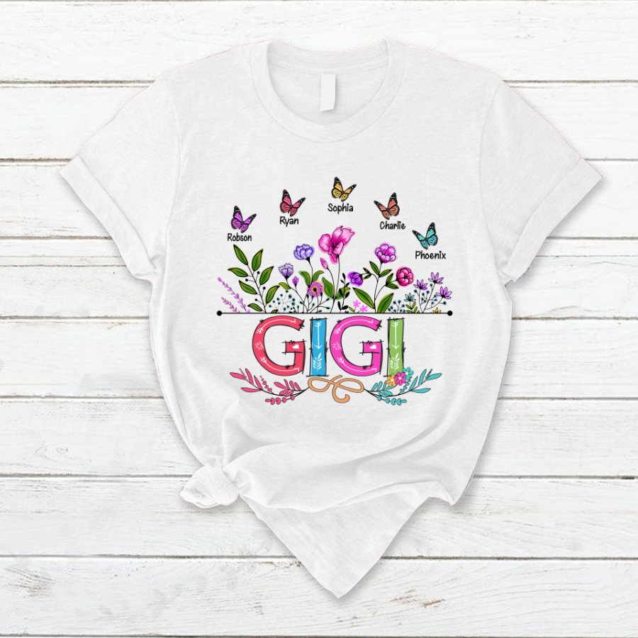 Personalized Gigi And Grandkids Butterfly T-Shirt