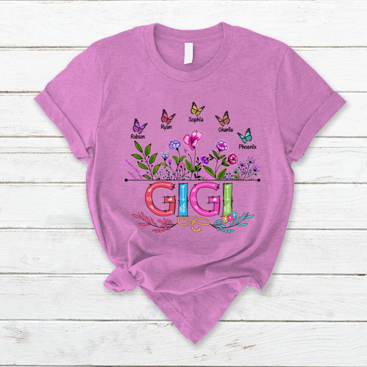 Personalized Gigi And Grandkids Butterfly T-Shirt