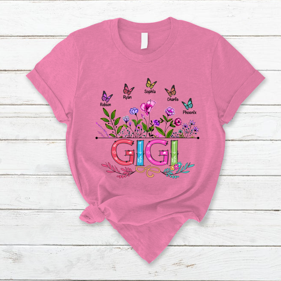 Personalized Gigi And Grandkids Butterfly T-Shirt
