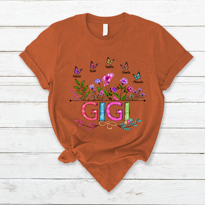 Personalized Gigi And Grandkids Butterfly T-Shirt