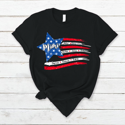 Personalized Grandma And Grandkids American Flag T-Shirt