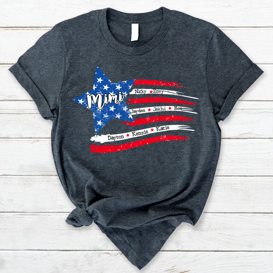 Personalized Grandma And Grandkids American Flag T-Shirt