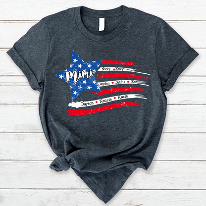 Personalized Grandma And Grandkids American Flag T-Shirt