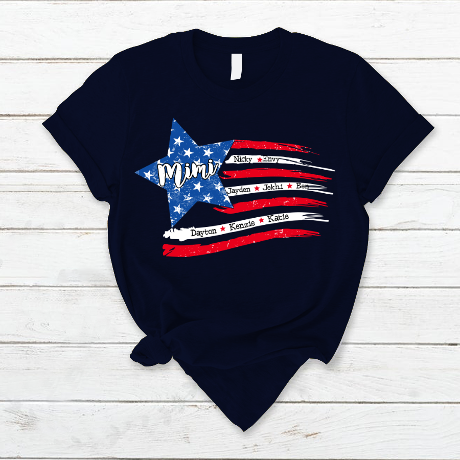 Personalized Grandma And Grandkids American Flag T-Shirt