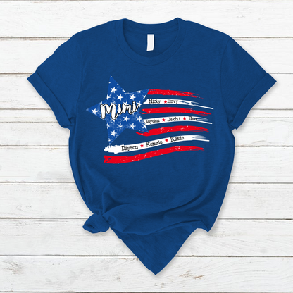 Personalized Grandma And Grandkids American Flag T-Shirt