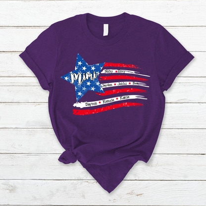 Personalized Grandma And Grandkids American Flag T-Shirt