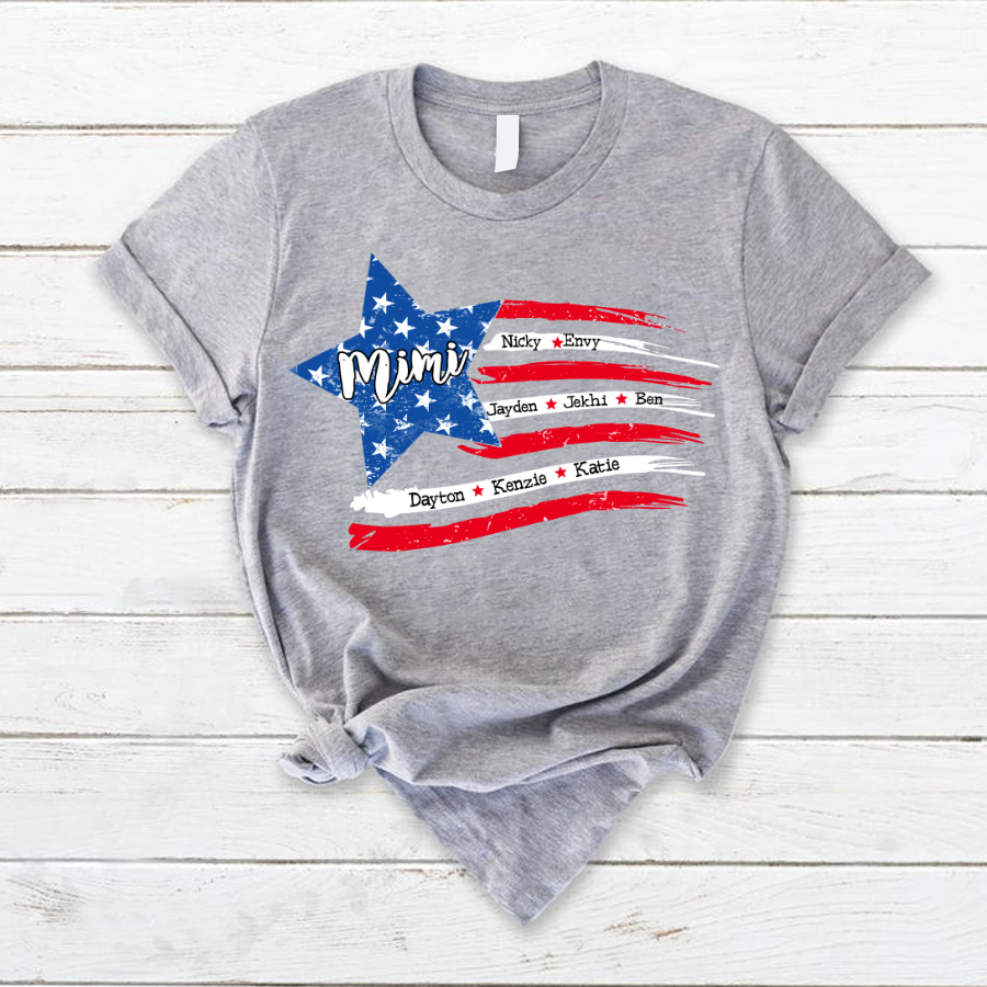 Personalized Grandma And Grandkids American Flag T-Shirt