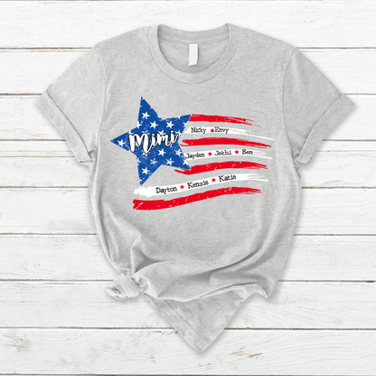 Personalized Grandma And Grandkids American Flag T-Shirt
