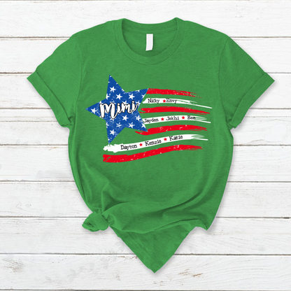 Personalized Grandma And Grandkids American Flag T-Shirt