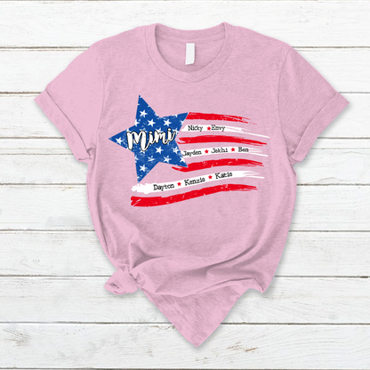 Personalized Grandma And Grandkids American Flag T-Shirt