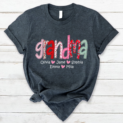 Personalized Grandma And Grandkids Colourful T-Shirt