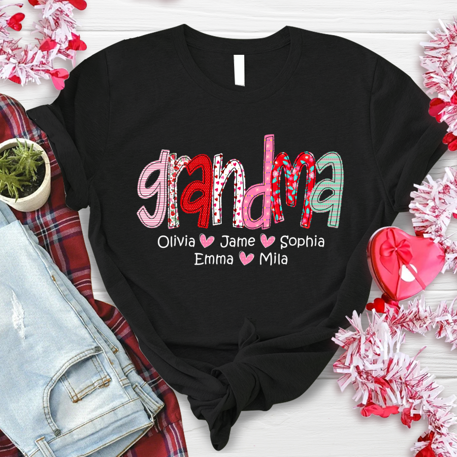 Personalized Grandma And Grandkids Colourful T-Shirt