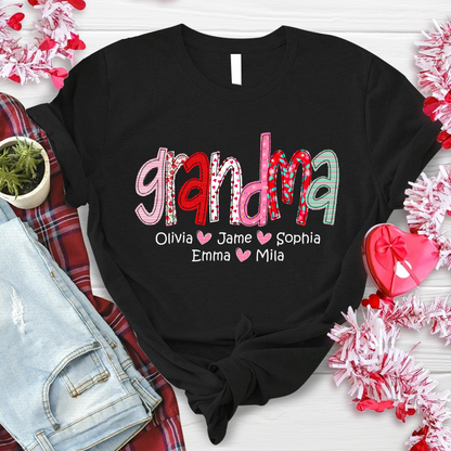 Personalized Grandma And Grandkids Colourful T-Shirt