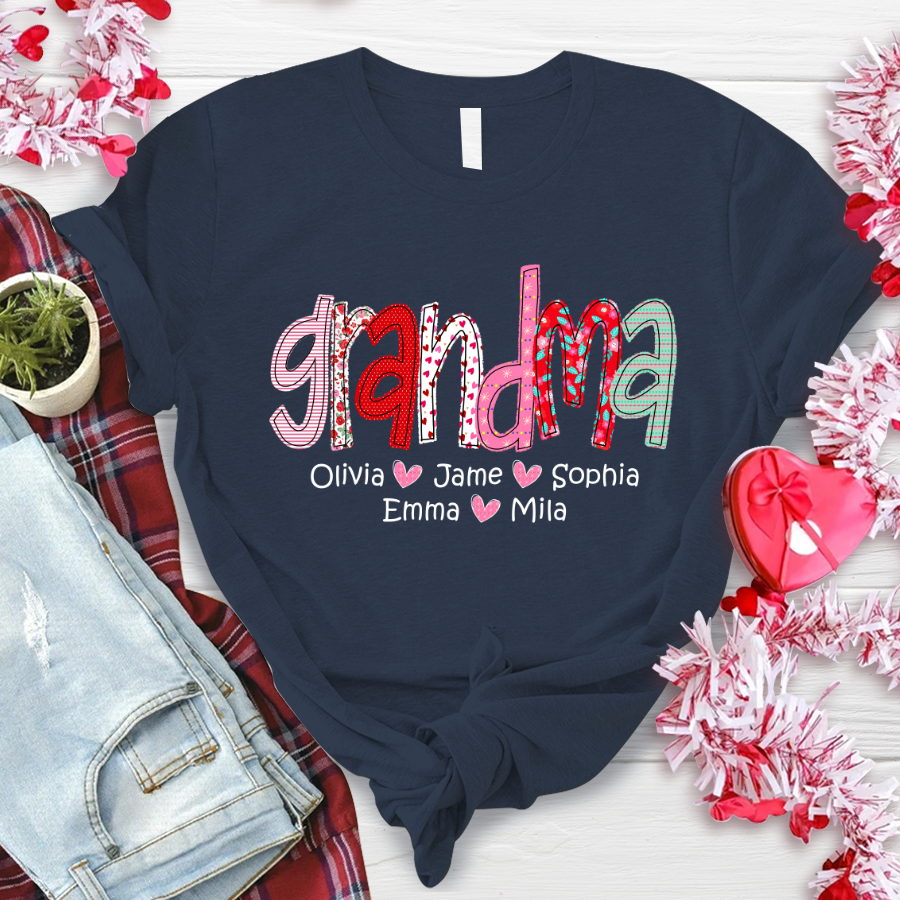 Personalized Grandma And Grandkids Colourful T-Shirt
