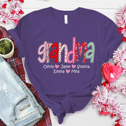 Personalized Grandma And Grandkids Colourful T-Shirt