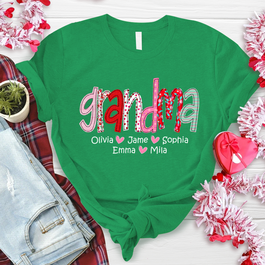 Personalized Grandma And Grandkids Colourful T-Shirt