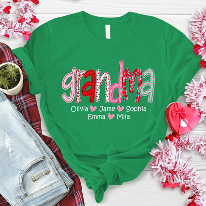 Personalized Grandma And Grandkids Colourful T-Shirt