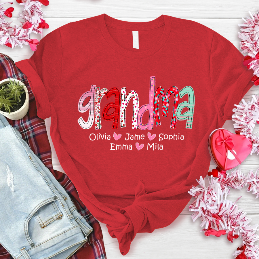 Personalized Grandma And Grandkids Colourful T-Shirt