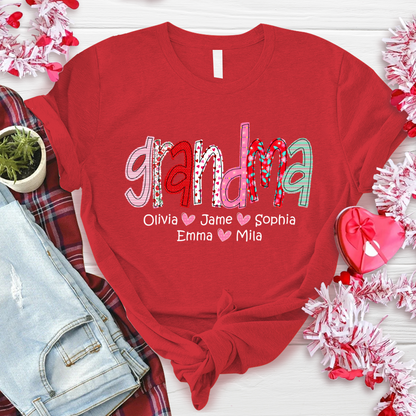 Personalized Grandma And Grandkids Colourful T-Shirt
