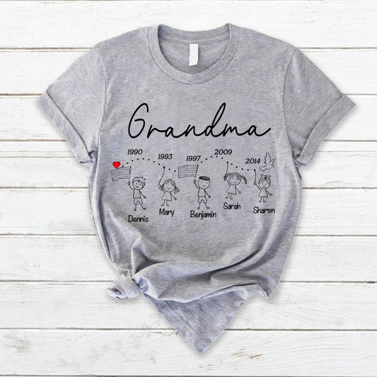Personalized Grandma And Grandkids Est T-Shirt