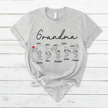 Personalized Grandma And Grandkids Est T-Shirt