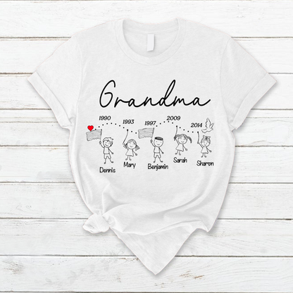 Personalized Grandma And Grandkids Est T-Shirt