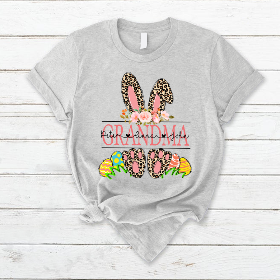 Personalized Grandma Easter With Grandkids, Leopard Bunny, Easter Days TH T-Shirt