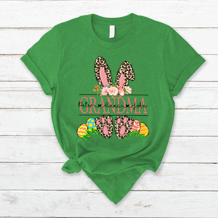 Personalized Grandma Easter With Grandkids, Leopard Bunny, Easter Days TH T-Shirt