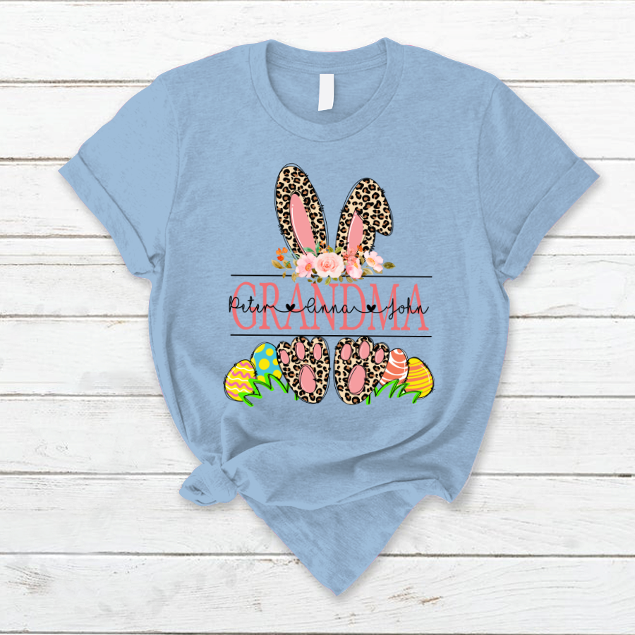 Personalized Grandma Easter With Grandkids, Leopard Bunny, Easter Days TH T-Shirt