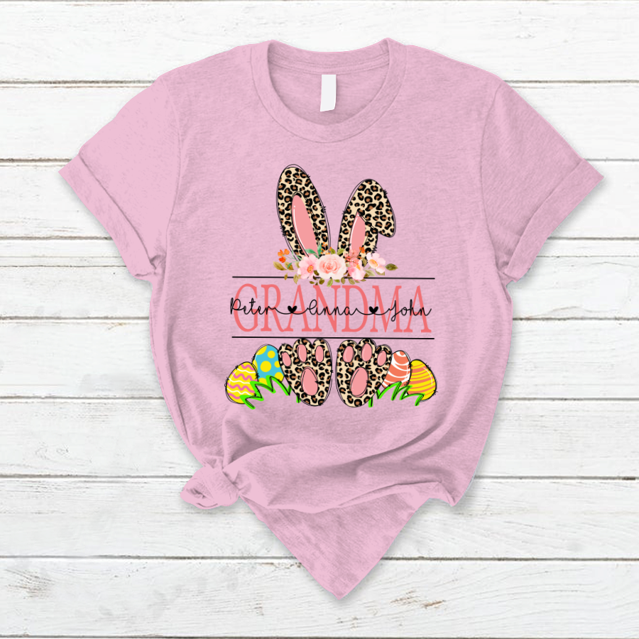 Personalized Grandma Easter With Grandkids, Leopard Bunny, Easter Days TH T-Shirt