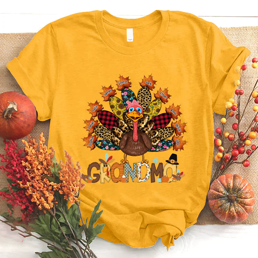 Personalized Grandma Grandkids Thanksgiving Turkey T-Shirt
