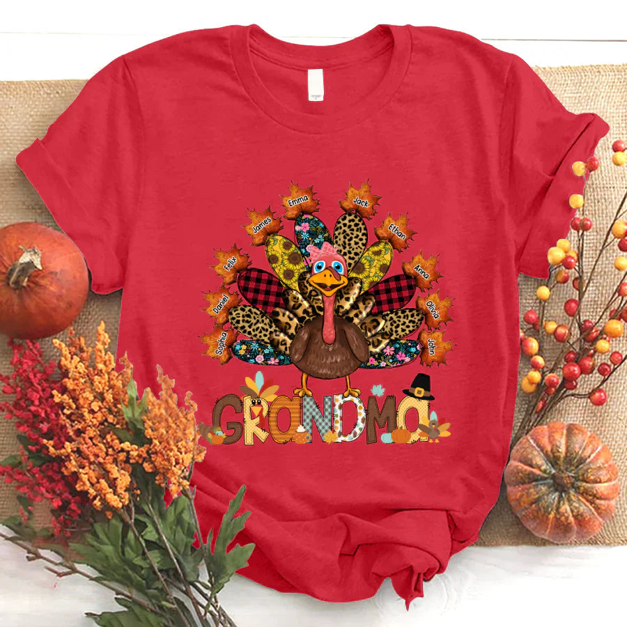 Personalized Grandma Grandkids Thanksgiving Turkey T-Shirt