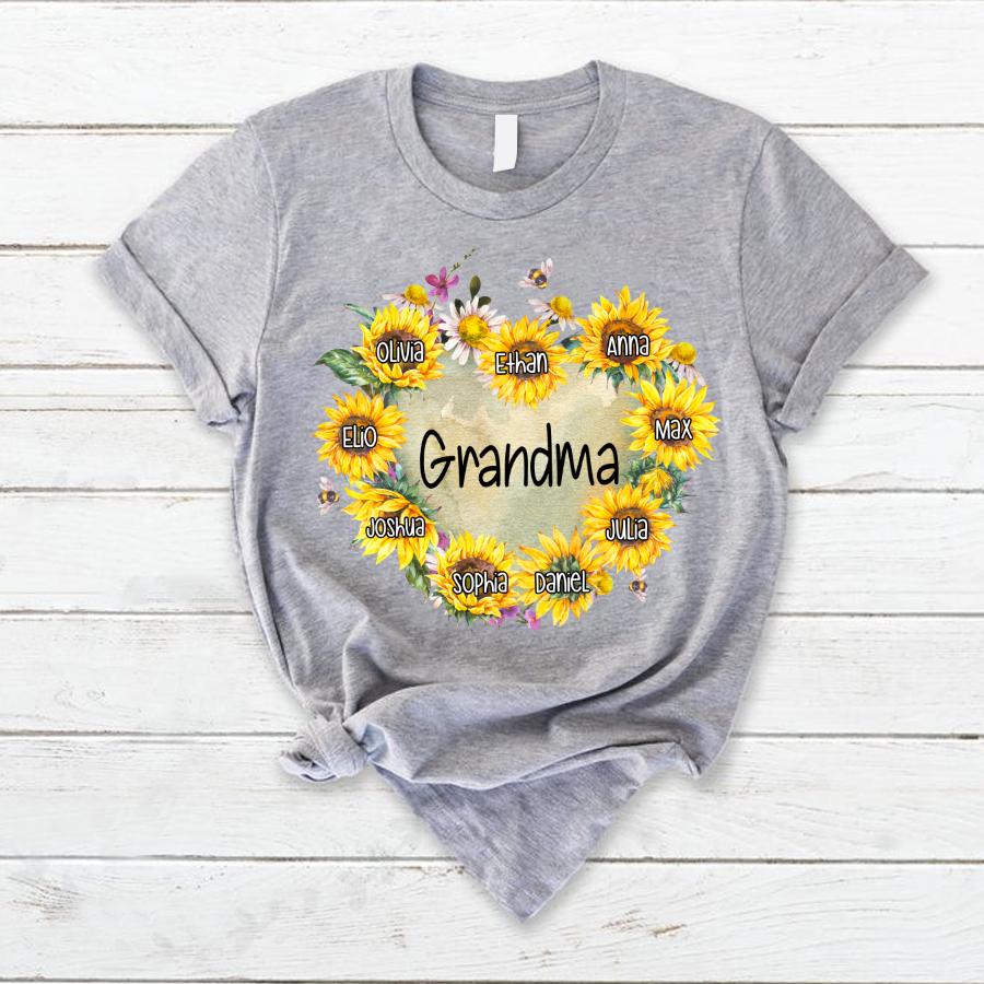 Personalized Grandma Hearts Sunflower T-Shirt