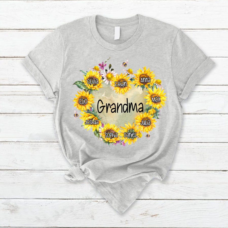 Personalized Grandma Hearts Sunflower T-Shirt