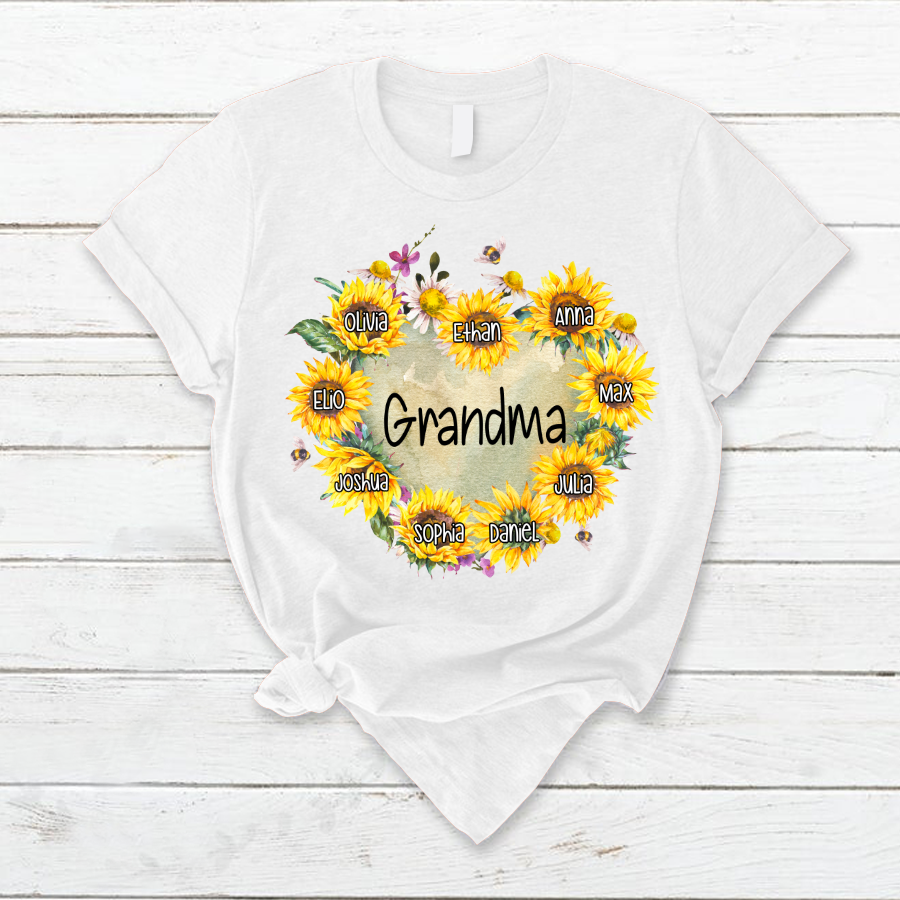 Personalized Grandma Hearts Sunflower T-Shirt