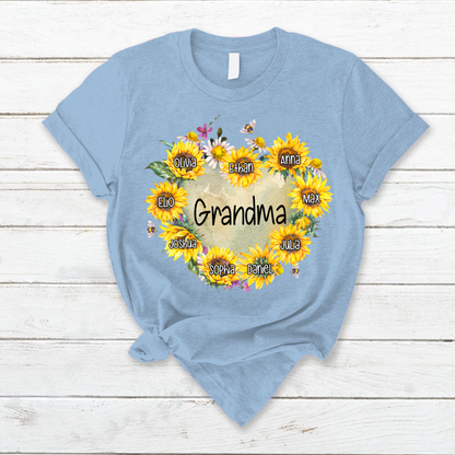Personalized Grandma Hearts Sunflower T-Shirt
