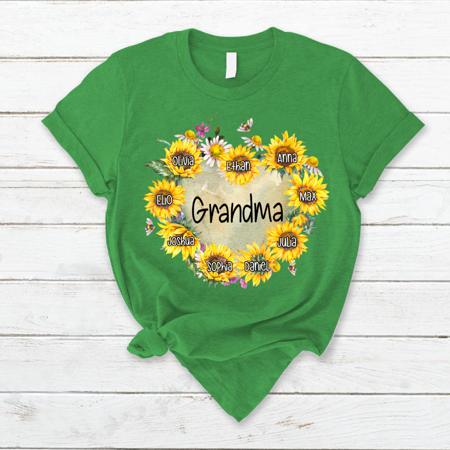 Personalized Grandma Hearts Sunflower T-Shirt