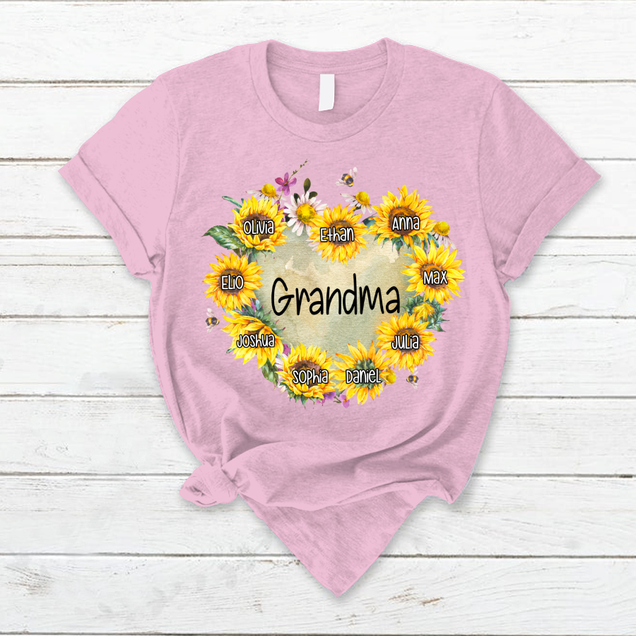 Personalized Grandma Hearts Sunflower T-Shirt